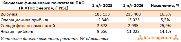 Ключевые показатели ТНС Энерго, (TNSE) 2Q2026